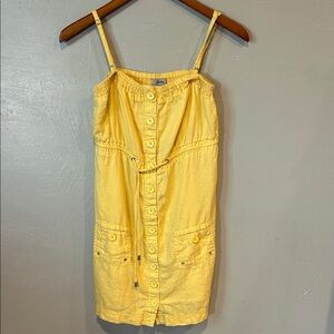Guess Yellow Button-Front Spaghetti Strap Top 100% Linen
